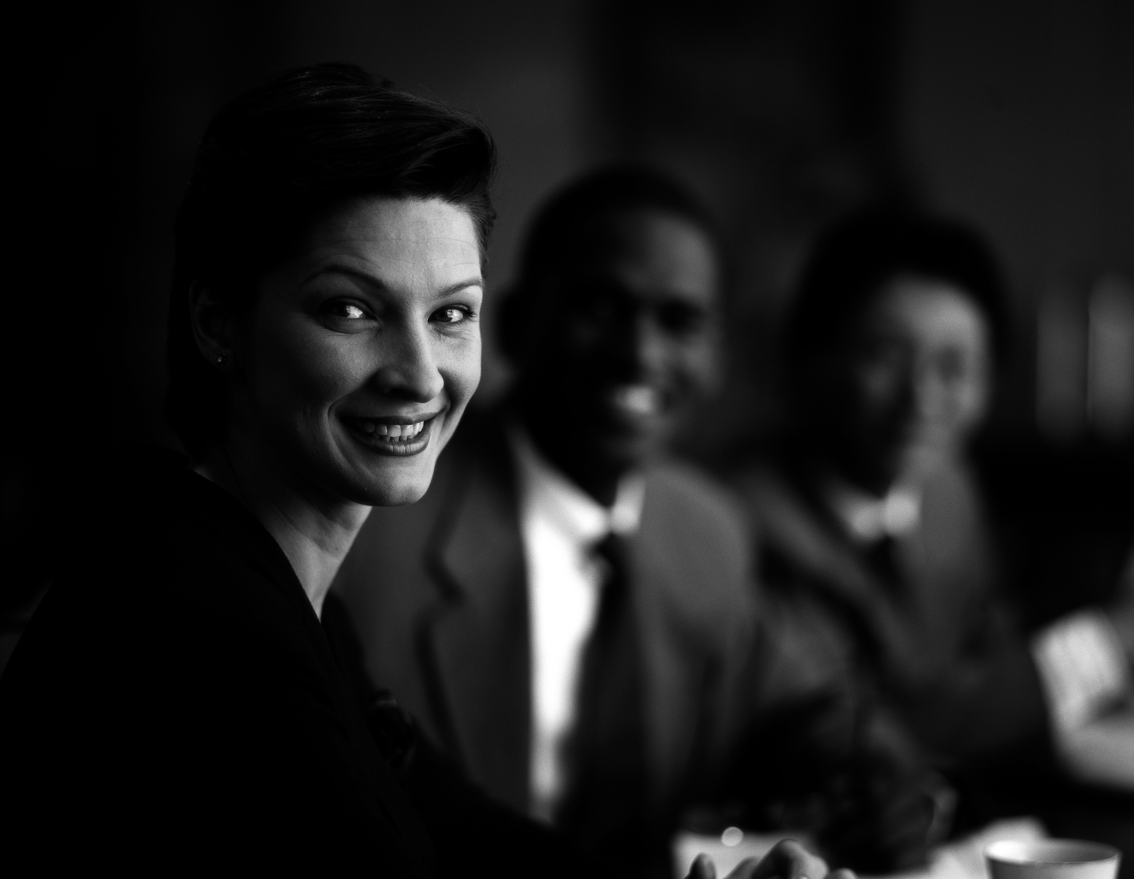 black and white portrait of business executives